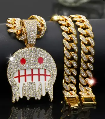 Iced Out Ghost Pendant and Cuban Link Chain Set
